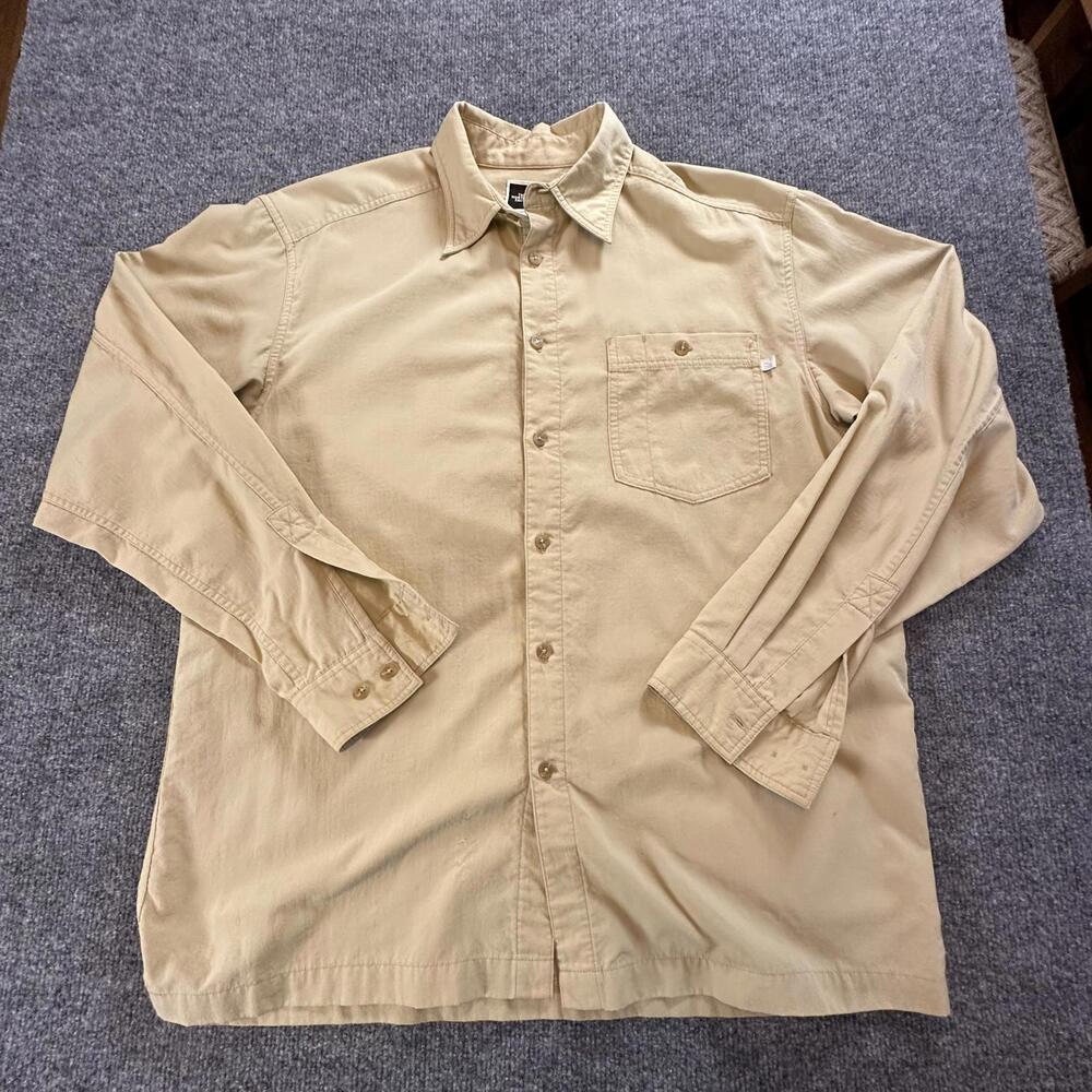 The North Face Mens Casual Button Up Shirt Light Tan Nylon Hiking Top M 39